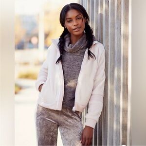 Free People | Women's Light Pink Zip Front Mock Collar Timeless Fleece Jacket S